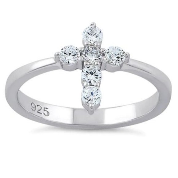 925 STERLING SILVER Dainty Cross Cubic Zirconia Ring - Picture 16 of 16